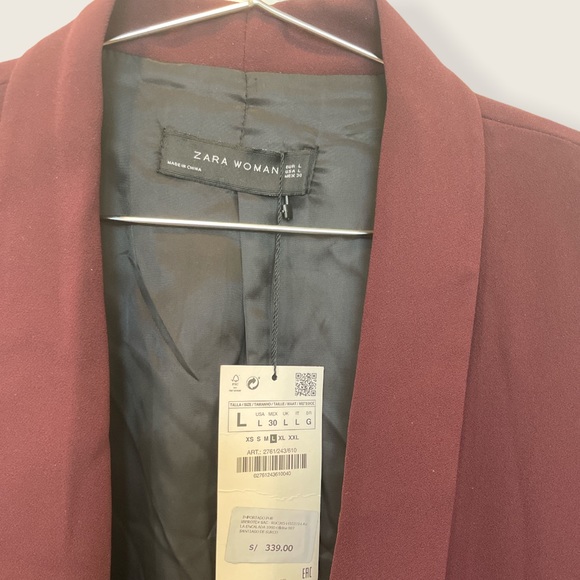 NWT Zara Burgundy Wine Crepe Oversized Boyfriend Blazer - Picture 9 of 12